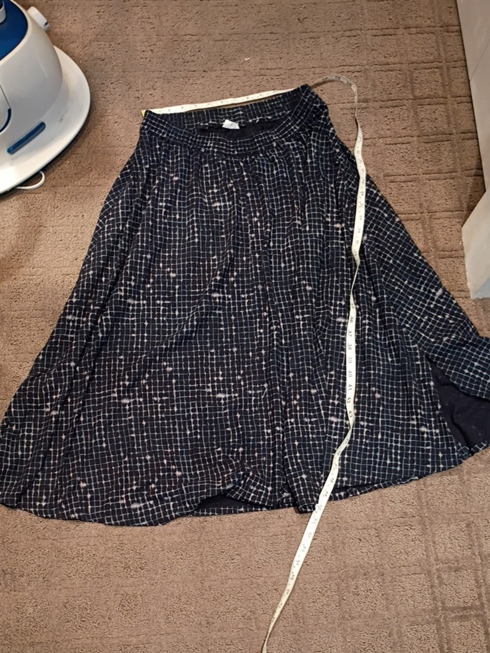 Classic Navy Checked Circle Skirt with Subtle White Grid